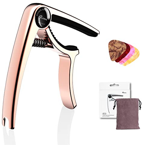 Rosen Champagne Guitar Capo 3in1 Metal Capo Picks Set for Acoustic Guitar Electric Guitars Ukulele Mandolin Banjo
