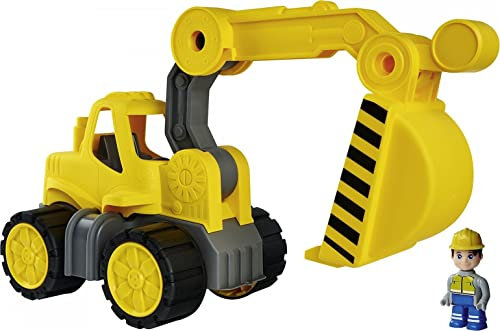 BIG-Power-Worker Bagger + Figur - Spielzeug Auto ideal für Unterwegs, Reifen aus Softmaterial, beweglicher Ladearm mit Schaufelfunktion, inklusive Figur, für Kinder ab 2 Jahren