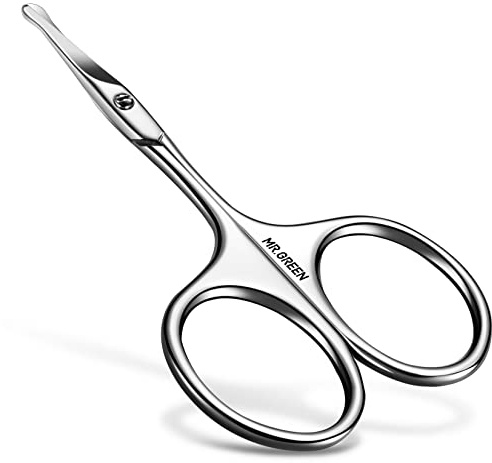 MR.GREEN Facial Hair Scissors Rounded Nose Hair Scissors Stainless Steel Mustache Beard Eyebrows Eyelashes Trimming Clippers (Mr-2002)