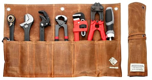 IRONCUBE Tool Organizer Bag, 6 Pockets Wax Canvas Weatherproof Roll-Up Pouch for Hand Tools