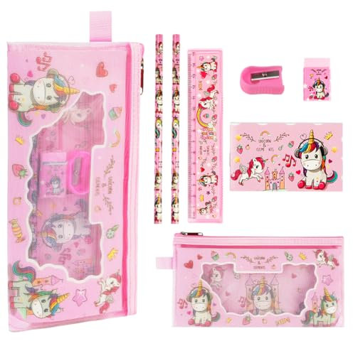 OFFCUP Enhörningsbrevpapper och pennfodral i set, skolmaterial med enhörning, presentset för flickor, enhörningspresent till flickor