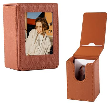 HIYQIN 2x3 Foto Aufbewahrungsbox, Mini Fotobox Halter Kompatibel mit Fujifilm Instax Mini Film (54 x 86 mm) - Fotohülle für Instax Mini 12 11 9 8 90 99 40 SE EVO - Braun