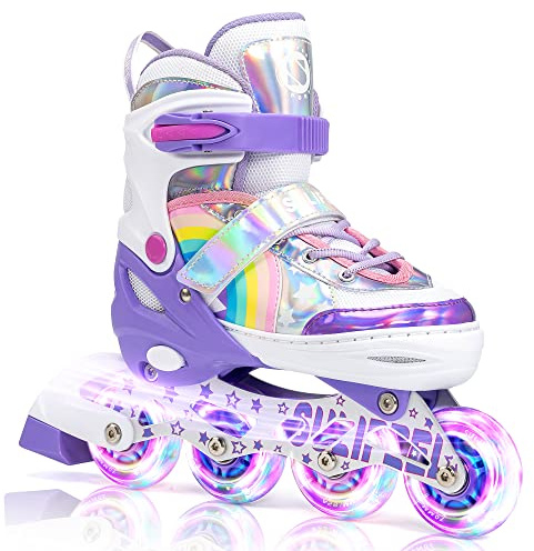 SULIFEEL Unicorn Adjustable Inline Skates for Girls Kids with All Illuminating PU Wheels for Outdoor and Indoor Beginner Skates Purple