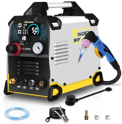 SSIMDER Plasma Cutter 50Amp Non-Touch Pilot ARC Plasma Cutting Machine with High Frequency Dual Voltage 110/220V Plasma Cutter Machine with 1/2 Inch Clean Cut Pre Post Flow Gas and 2T/4T