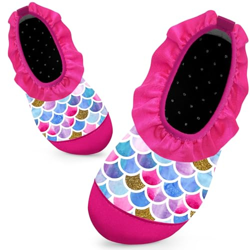 Kids Swim Water Shoes for Girls Toddlers Baby Aqua Socks for Kids Quick Dry Pool Beach Barefoot Children（Pink Fish Scales 32/33