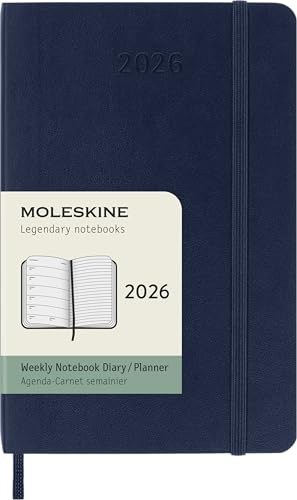 Moleskine Agenda Semanal, Agenda Semanal 2026 12 Meses Con Espacio Para Notas, Con Tapa Blanda y Cierre Elástico, Formato Pocket 9x14, Color Azul