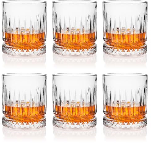 Cambareign Whiskey Gläser 6er Set, 330ml Old Fashioned Cocktail Gläser, bleifreies Kristall Scotch Bourbon Glas, Whiskey Becher für Scotch Bourbon