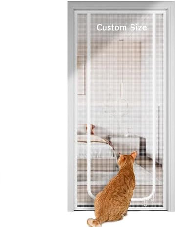 Custom Size Cat Door Screen Anti Mosquito Fly Curtain Nets, Insects Protection Mesh Pets Proof Screen Doors with Zipper, Prevent Pet Escape Door Curtains (Custom Size)