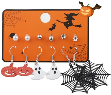 VisageVitalit 6 paires Halloween boucles d'oreilles, Toile d'araignée fantôme de citrouille charme oreille boucles d'oreilles ensemble de bijoux décorations de fête