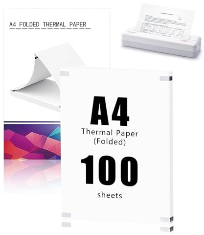 100 Hojas de Papel Térmico A4,210×297mm,Compatible con la mayoría de impresoras térmicas A4, Papel térmico A4 plegable,Sin BPA,Papel de Pulpa de Madera Pura,Secado rápido,Para documentos, Webs y fotos