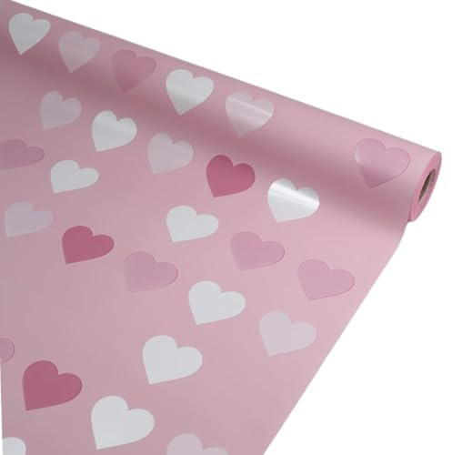 58cm x 30m Rollo de Celofán Premium Valentino con Corazones - 60 Micras de Grosor (Extra) - Papel de Envoltorio para Regalos y Ramos de Flores - Ideal San Valentín, Día de la Madre (Rosa)