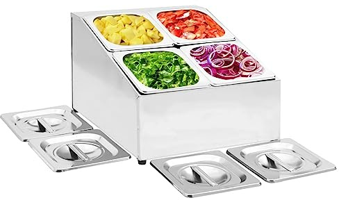 Tomostar Bac Gastronorme GN 1/6, Récipient Gastronorme Alimentaire Saladette Support Bac avec 4 bacs GN 1/6 Acier inoxydable