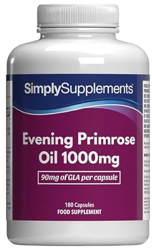 Olio di Enotera Super Forte 1000mg | 180 Capsule a Rilascio Rapido | Supporto per l'Equilibrio Ormonale, Formula per una Pelle Sana con Vitamina B6 | Approvato GMP | Prodotto nel Regno Unito