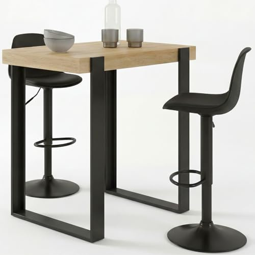 IDMarket - Ensemble Table de Bar Phoenix et 2 tabourets Karl | Coloris bois et noir et tabourets pied noir