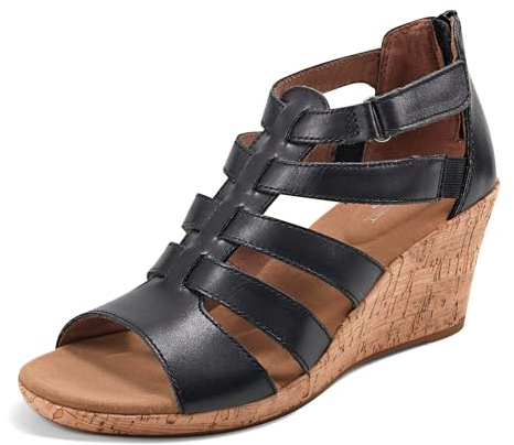 Rockport Women's BRIAH GLADIATOR Sandal, Black Leather, 11 W US
