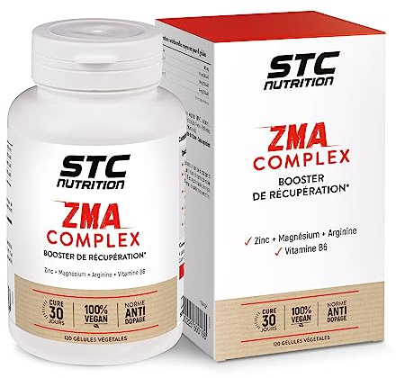 STC NUTRITION - ZMA Complex - Booster de récupération - Complément alimentaire à base de Zinc, Magnésium, L-Arginine et Vitamine B6-120 gélules - Cure de 30 jours