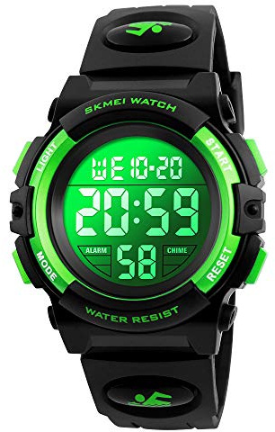 Dayllon Orologio digitale per bambini Sport all'aperto 50 m impermeabile Orologio elettronico Allarme 12/24 h Cronometro Calendario Ragazzo Ragazza Orologio analogico,Verde Nero X