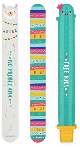 Legami - Set de 3 Limas de Uñas, Tema Llama, Uñas Antes que Machos, 3 Limas Adecuadas para Acortar, Limar y Dar Forma a Todo Tipo de Uñas, para una Manicura Precisa, 2x18 cm