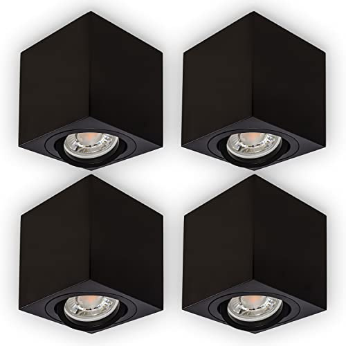 INNOVATE LED Spot en saillie orientable à 35° | Spot de plafond compact GU10 | Spot à poser moderne IP20 | Spot de plafond plat | Downlight apparent sans ampoule | 4 pièces, noir carré