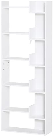 HOMCOM Estantería de 6 Niveles Librería Vertical de Forma Irregular Diseño Moderno Sistema Antivuelco 60x21x162,5 cm Blanco