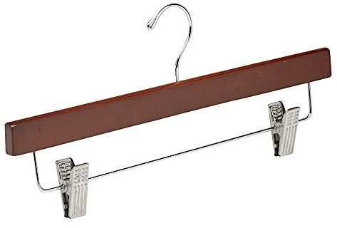COM-FORT HOUSE | Percha para Falda | Percha de Madera con Pinzas de Metal | Color Caoba | Diseño Elegante | Gancho de Acero Inoxidable Giratorio | Pack de 6 Unidades de 36cm |