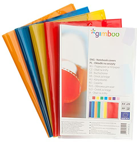gimboo Hefthüllen Heftumschläge/ 25 Stück - 25er Packung/DIN A5/ Extra-Stark - 150 my aus PP/Blau Transparent Klar/Kristallklar/Heftschoner für Schulhefte/Buchumschlag