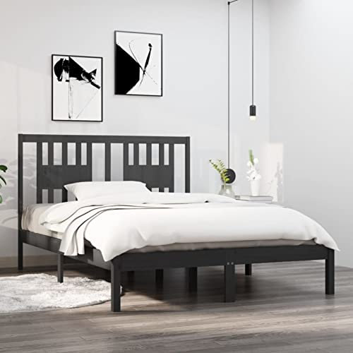 Tidyard Massivholzbett mit Latten Bettrahmen Seniorenbett Holzbett Doppelbett Balkenbett Komfortbett Futonbett Jugendbett Landhausbett Gästebett Betten Bett für Schlafzimmer,Grau Kiefer 120x200 cm