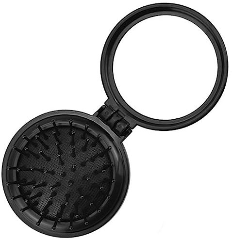 1 pezzo Spazzola per Capelli Pieghevoli con Specchio,Spazzola tascabile,Pettine per capelli mini tasca,Spazzola per capelli pieghevole a specchio,Rotonda,per Viaggio,Portatile(Nero)