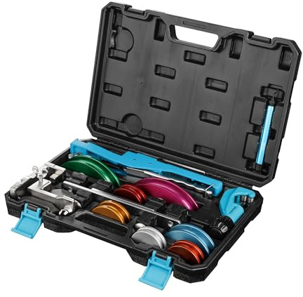DURATECH Tube Bender Set, 1/4-7/8 O.D. Ratcheting Pipe Bender with Pipe Cutter and Deburring Tool, 90° Forward/Reverse Pipes Bending Tools for HVAC Air Conditioning Refrigerator Repair