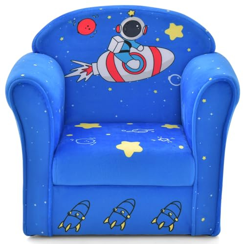 INFANS Kids Sofa, Toddler Armchair Chair with Sturdy Wood Construction Cartoon Pattern, Upholstered Children Armrest Couch for Nursery Kindergarten Playroom Preschool, Gift for Boys Girls