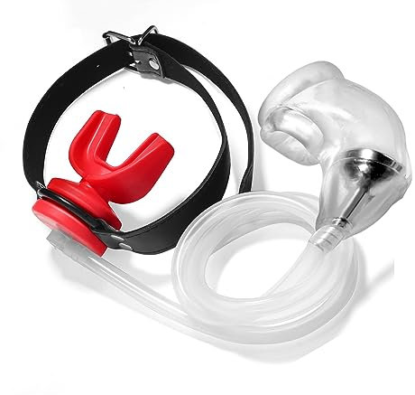 SUPKTHDY SM Knebel Mundknebel Silikon Urinal Piss Trichter Offener Mouth Gag mit Urinkatheter und Penis Dilator Harnröhren Sex Set Sklave Extreme SM Erotik Sexspielzeug für Frauen Männer Paare (Rot)
