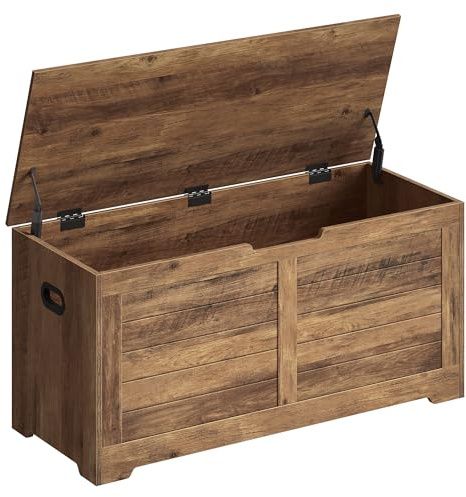 VASAGLE Storage Chest, Storage Bench with 2 Safety Hinges, Farmhouse Style, 15.7 x 39.4 x 18.1 Inches, for Entryway, Bedroom, Living Room, Honey Brown ULSB061K01