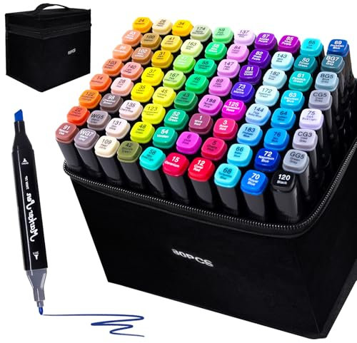TBC The Best Crafts 80 Farben Alkohol Marker, Doppelseitiger Alcohol Marker Stifte Set, Schnell Trocknend und Permanenter Alkoholmarker set für Malerei, Design, Manga