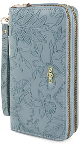 AdiStylinno Carteras de Mujer, Gran Capacidad Estampado Floral Monedero Largo para Mujer, Piel Sintética Tarjetero Monedero con Bolsillo con Cremallera Ranuras para Tarjetas (Azul)
