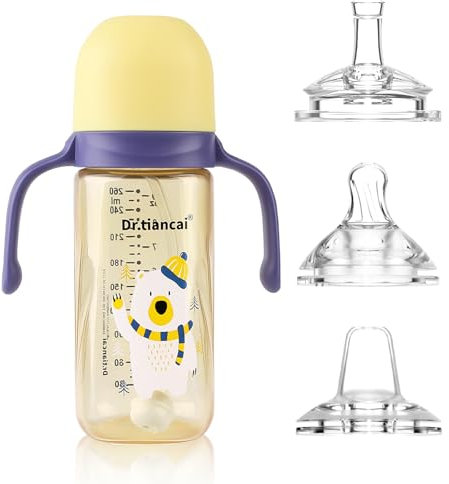 Kinder Trinkflasche, Trinklernbecher für Babymonate 6+, Baby Trinkbecher mit Griffen Auslaufsichere Lecksicher, Baby Strohbecher Soft Auslauf Cup 260ml, mit 3 Arten Silikon Tüllen, BPA frei (Navyblau)