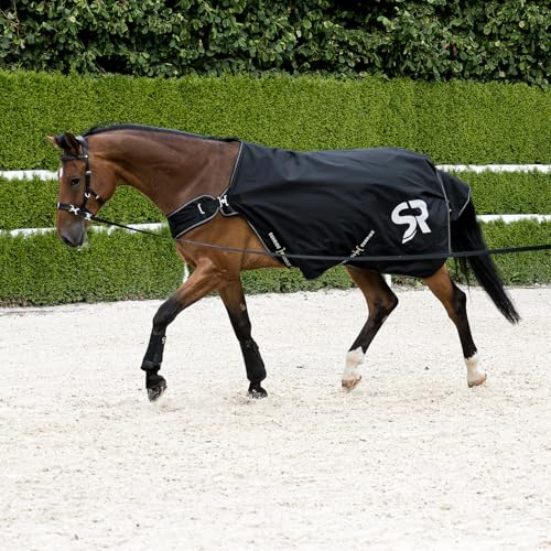 SUNRIDE Manège 0g pour Chevaux (Cornwell) - 100% imperméable - 1200D - Couverture de Longe, pour Marcheur - Colonne d’Eau 3 000 mm - avec Doublure Polaire - Respirante (Noir, 155 cm)