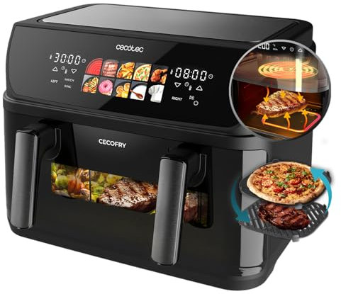 Cecotec Freidora de Aire sin Aceite de 10L con Doble Resistencia, Plancha, Grill, Air Fryer Cecofry&Grill Duoheat 10000 Essential. 2800W, Pared Divisoria Móvil, Temperatura Regulable, 10 Menús