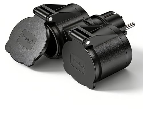 Doppelstecker für Steckdose Adapter, Steckdosenadapter Mehrfachsteckdose Schwarz Geeignet für den Außenbereich Schuko Stecker 16A/250V/Max 3680W