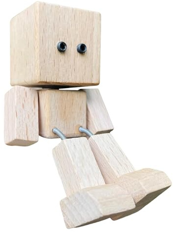 Wobbler Wooden Man, Handmade Shaking Wooden Man Figurine Car Dashboard Decor, Funny Wood Action Figure With Magnetic Facial Decorations