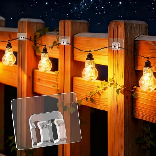 100Pack Outdoor Lights Hooks No-Damage Adhesive Hooks for Outdoor String Lights, Waterproof Tool-Free Installation Clips for Patio, Garden, Balcony, Christmas Decor, Cable Management Holders