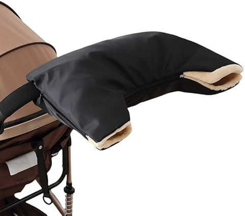 Universal Parent Hand Warmer for Strollers, Thick Fleece Lined Windproof Waterproof Winter Mittens, Easy Attach Pushchair Handle Covers for Cold Weather, Black