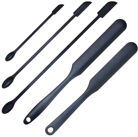 Set de 5 Espátulas de Silicona, 2 Grandes y 3 Pequeñas Espátulas con Punta, Versátil para Cosmética, Cocina y Repostería, Aptas para Alimentos, Higiénicas, con Ojal para Colgar - Negro