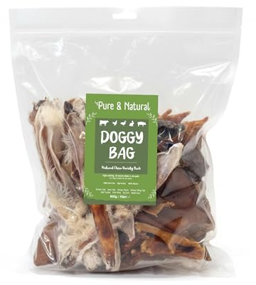 Pure & Natural Dog Chews, Doggy Bag 50 Pieces 800g, Variety Pack | Natural Dog Treats and Grain Free Chew with Chicken Feet, Beef Trachea for Dogs and Puppies Bulk