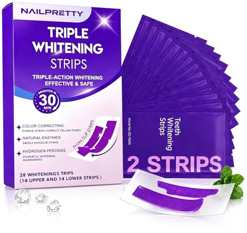 28 Piezas Tiras Blanqueadoras Moradas, Profesionales de blanqueadoras de dientes, Efecto Rápido en 7 Días, Ideal Para Usar En Casa, whitening strips para dientes para el café vino