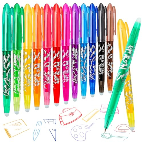 magnetspiele 12pcs Stylos Gel Effacables, Effacable Stylo Gel Effaçables Pointe 0.7mm, 12 Couleurs Stylo Encre Gel Effaçable Convient pour Enfants Adultes Fournitures Scolaires et Bureau
