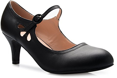 Olivia K Women's Kitten Low Heels Round Toe Mary Jane Pumps - Adorable Vintage Retro Shoes- Unique Side Cut Out Design Black, 10