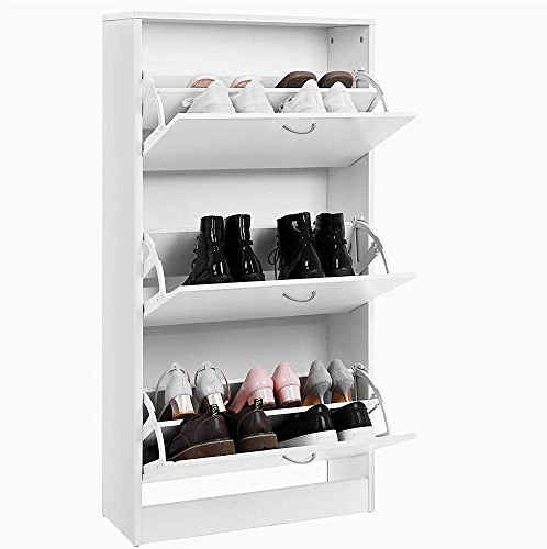 BAKAJI Scarpiera Salvaspazio Slim Portascarpe in Legno Melaminico con 3 Ante a Ribalta e Doppia Profondita' Dimensioni 60 x 24 x 120 cm Bianco