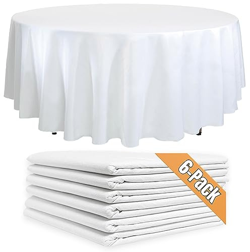 Pantry Delight 6-Pack White Round Paper Tablecloths - 82in Paper Table Cloths for Parties Disposable - Disposable White Tablecloth Round Cover with Plastic Backing