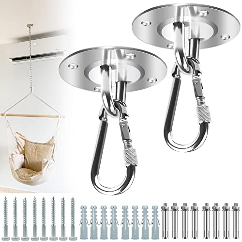 Powmag 2 PCS Acciaio Inossidabile Gancio per Soffitto, Set Gancio da Muro in Acciaio Inossidabile, Gancio da soffitto per Poltrona sospesa Girevole a 180°, capacità di Carico Fino a 500kg