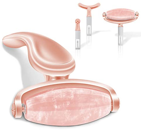 Gesichtsroller Jade Face Roller Augenmassagegerät, Anti-Aging Gesichtsmassagegerät Schönheitswerkzeug für Hautstraffung, beseitigt Augenschwellungen, verjüngende Gesichtshaut (rosa+roségold)